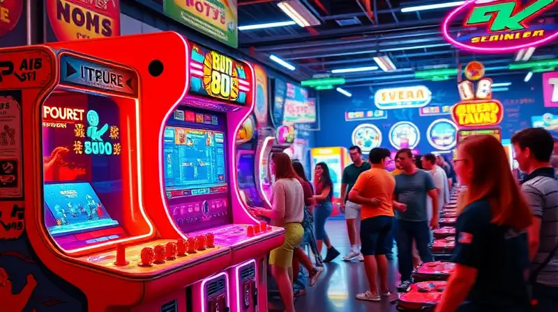 Máquina arcade retro con luces neón vibrantes