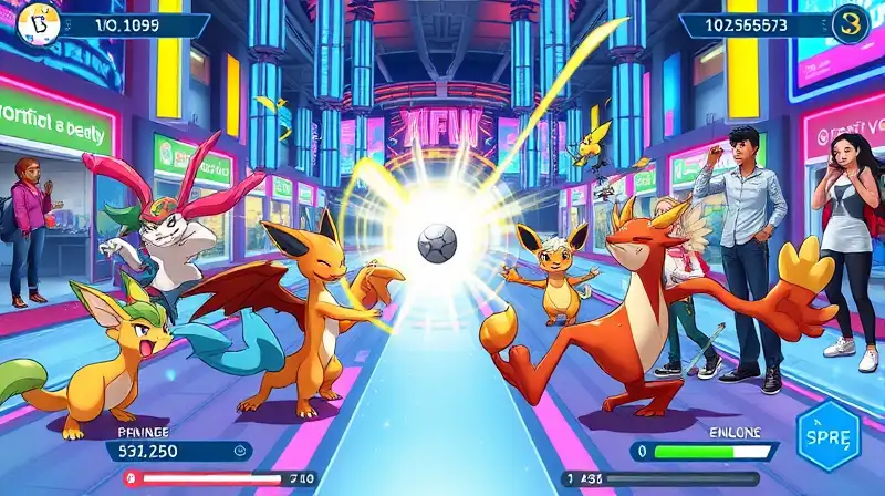Pokémon luchan en arena PvP vibrante