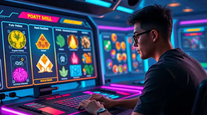 Gamer elige habilidad en ambiente ciberpunk
