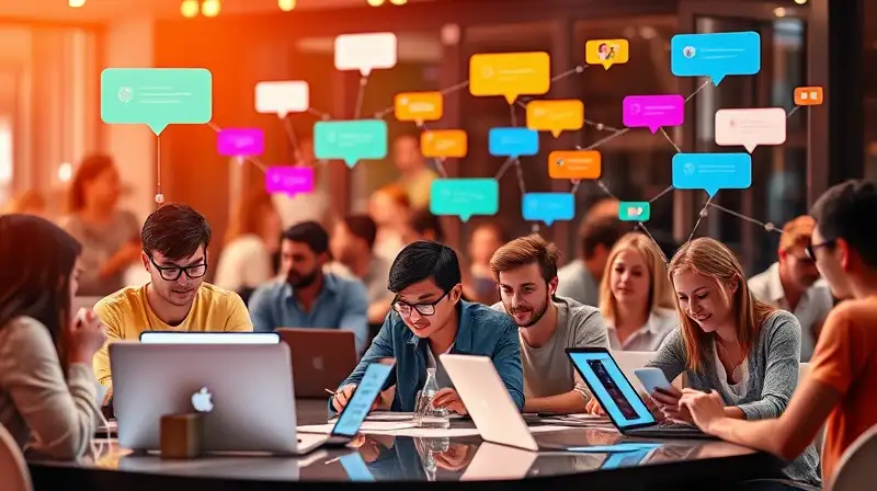 Personas conectadas en ambiente digital colaborativo