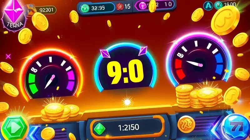 Aceleradores gemas brillantes y monedas girando