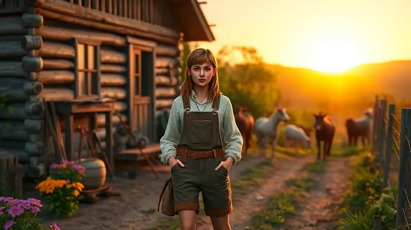 Personaje rural en ambiente campestre tranquilo