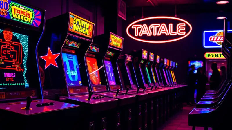 Máquinas arcade retro con luces y colores