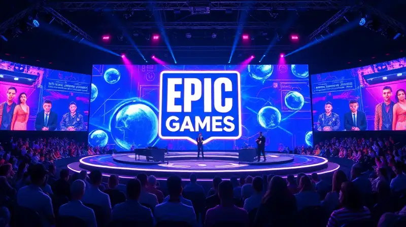 Logo de Epic Games en evento virtual holográfico