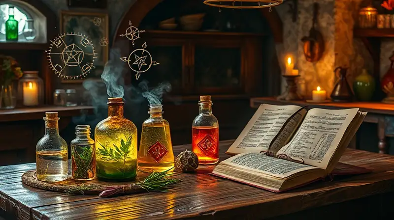 Alquimista crea pociones en taller mágico