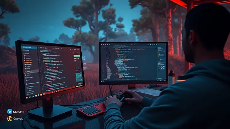 Jugador modifica código en entorno futurista