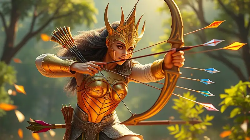 Reina arquera poderosa en batalla fantástica