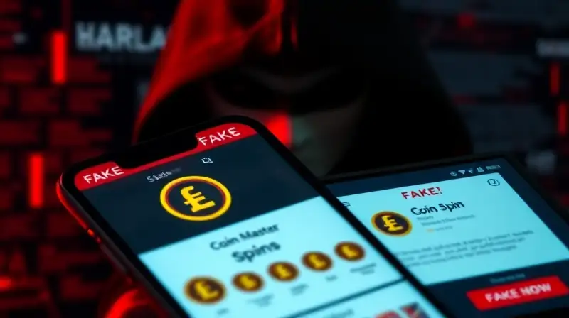 Pantalla falsa de Coin Master con alertas