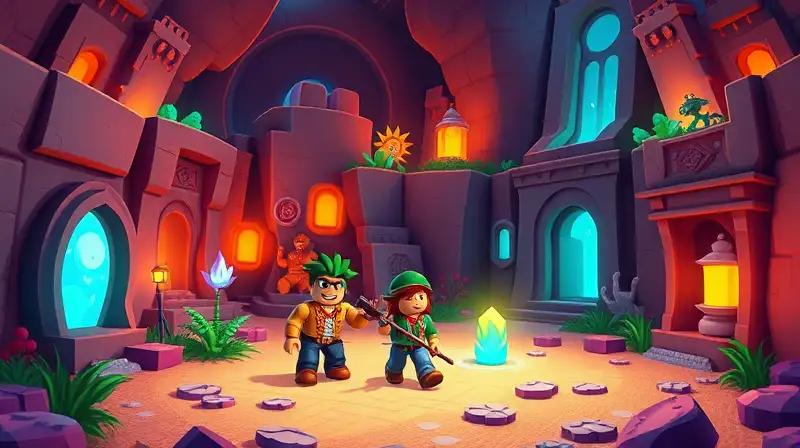Juego colorido de Roblox con ruinas misteriosas