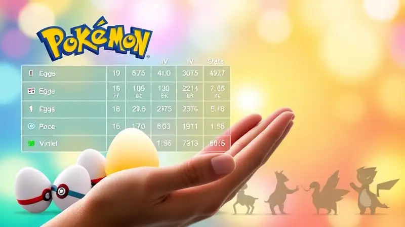 Huevos Pokémon con estadísticas y diseño limpio