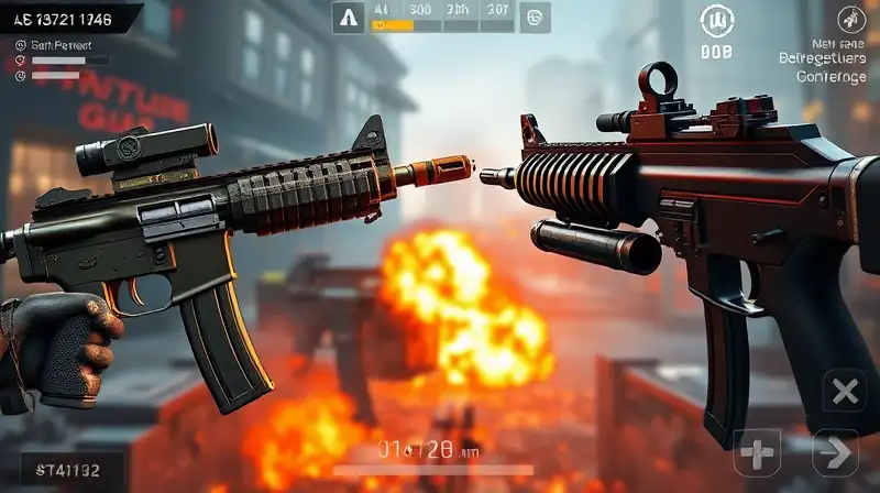Rifles y ametralladoras en batalla futurista