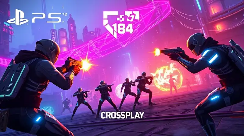 Jugadores PS5 y PC luchan juntos futurista