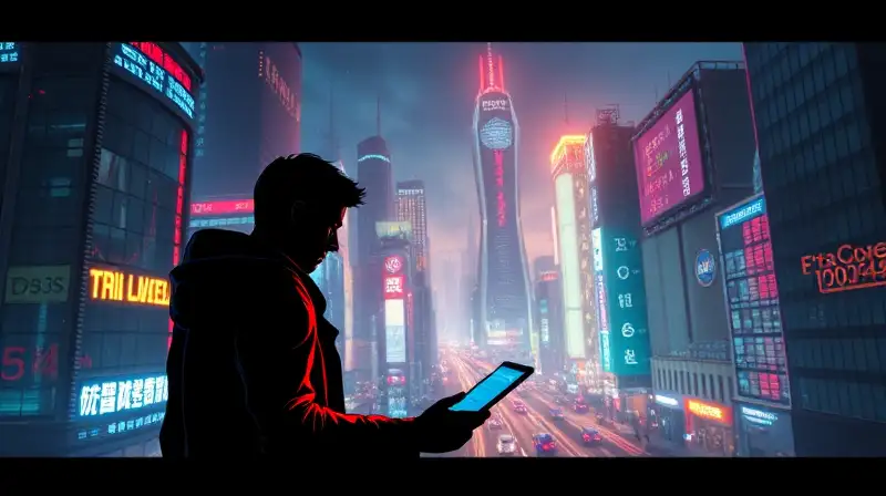 Ciudad futurista con gráficos y figura analizando
