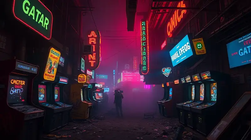 Ciudad postapocalíptica con luces de neón