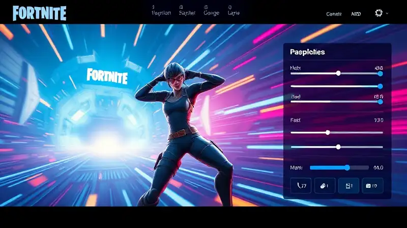 Interfaz futurista de Fortnite con efectos brillantes