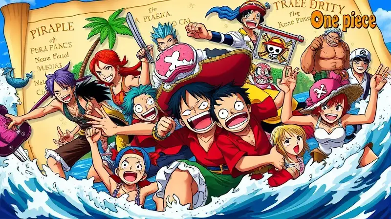 Tripulación pirata anime en batalla vibrante