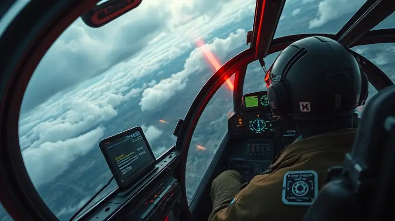 Piloto tenso en cabina futurista tormentosa