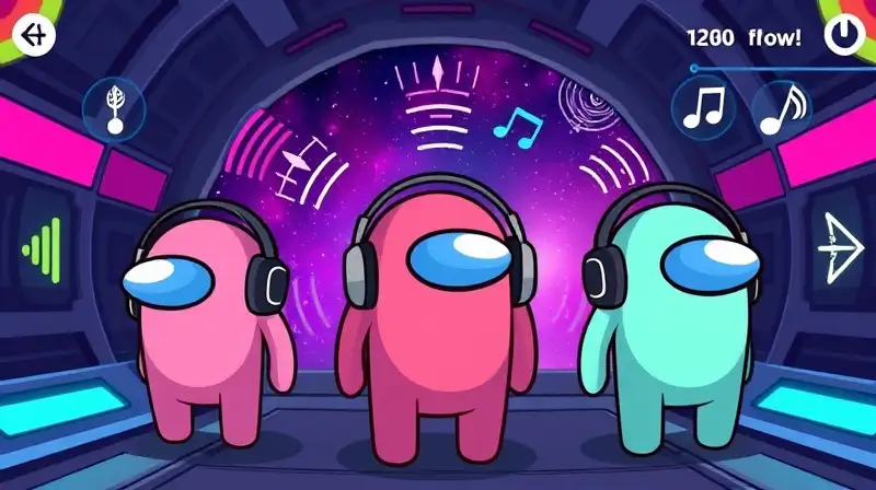 Personajes de Among Us con auriculares coloridos