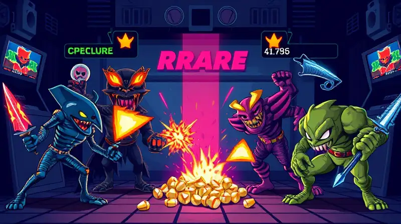 Villanos arcade pixelados en batalla vibrante