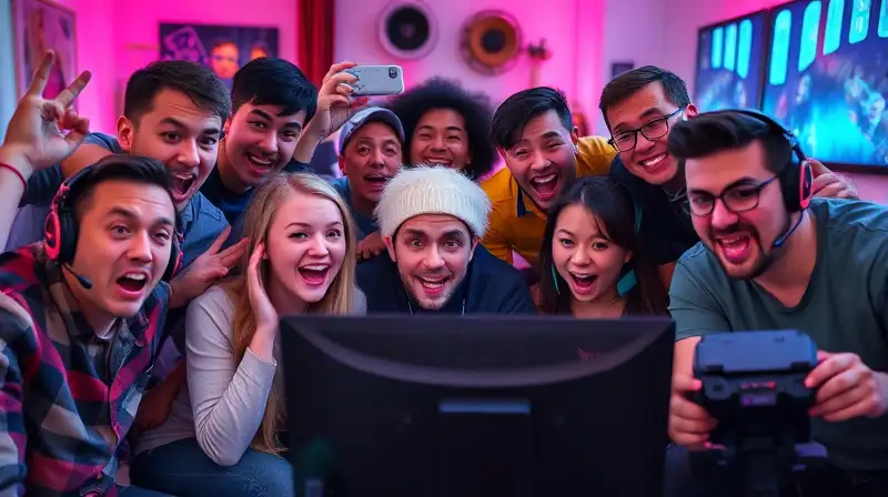 Grupo de gamers sorprendidos juegan juntos