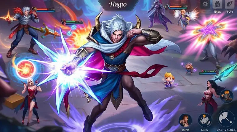 Héroe mago poderoso lanzando hechizos brillantes