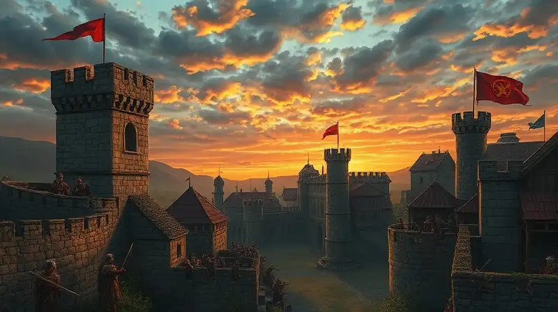 Aldea medieval sitiada con defensas preparadas