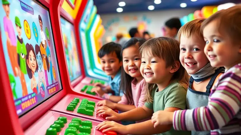 Niños diversos juegan juegos educativos coloridos