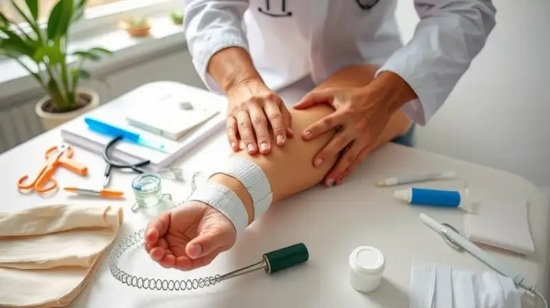Profesional médico trata herida en clínica limpia