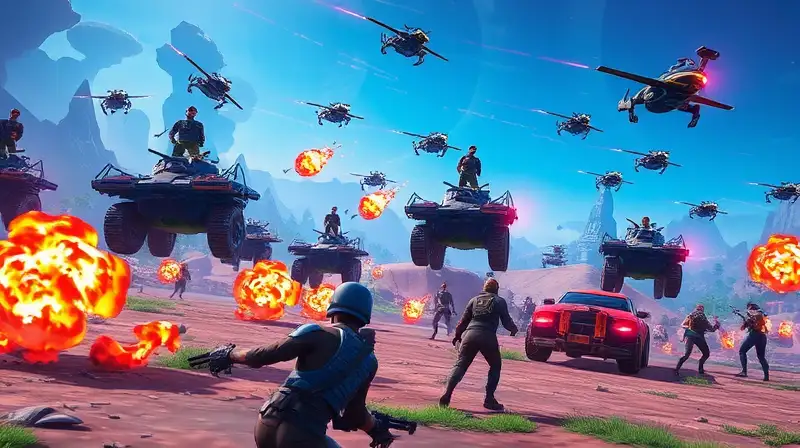 Escena intensa de combate futurista en Fortnite