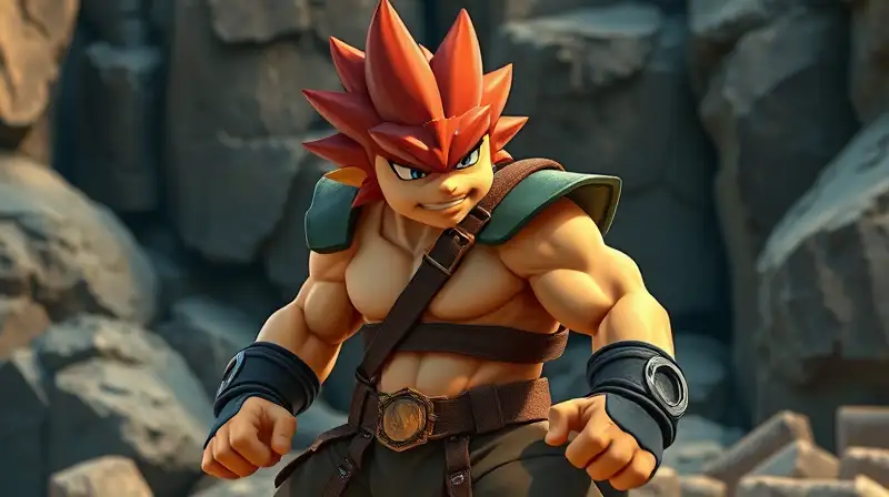 Brock listo para la batalla en terreno rocoso