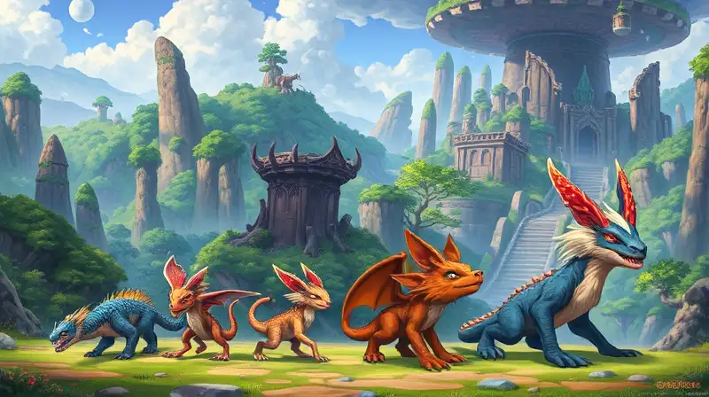 Criaturas Pal evolucionan en paisajes fantásticos vibrantes