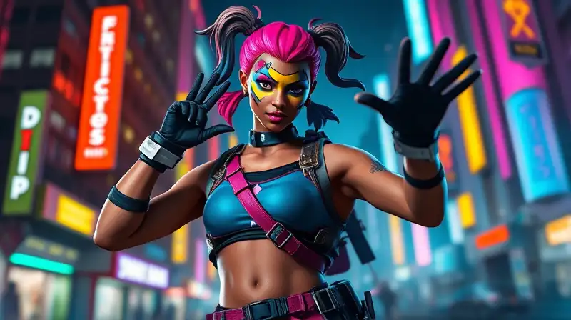 Cosplay vibrante de Fortnite con luces neón