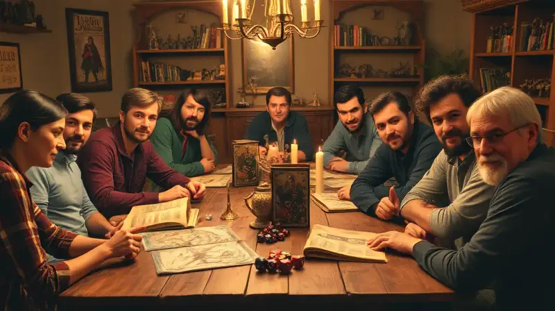 Jugadores y dados en cálida partida RPG