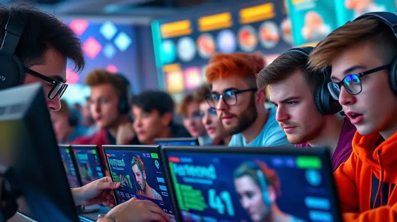 Gamers en arena futurista con interfaz digital