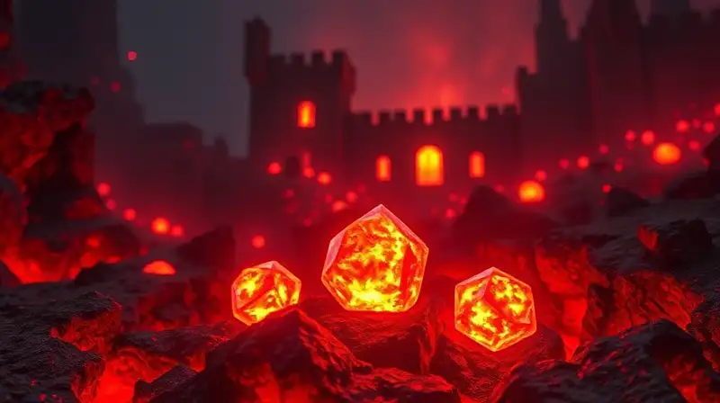 Gemas brillantes en paisaje oscuro y místico