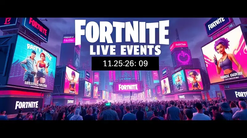 Anuncio en vivo de Fortnite con ambiente futurista