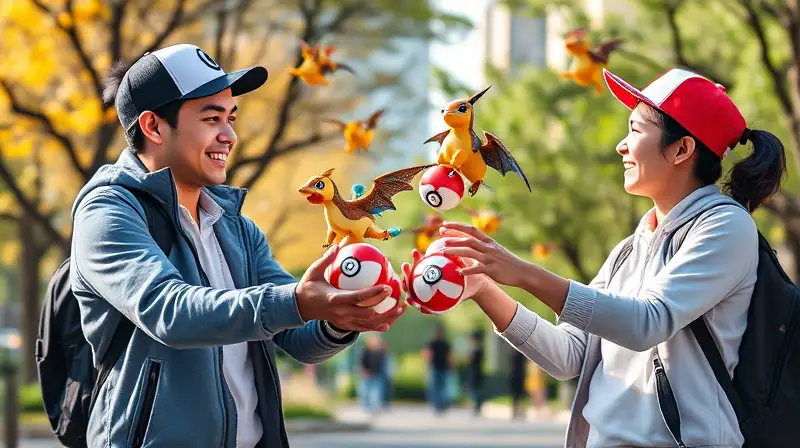 Entrenadores intercambian Pokémon rápido en parque