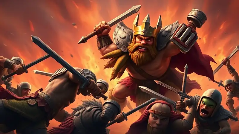 Rey bárbaro lucha feroz en batalla