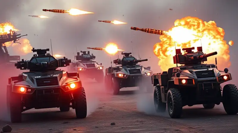 Vehículos militares modernos en combate explosivo