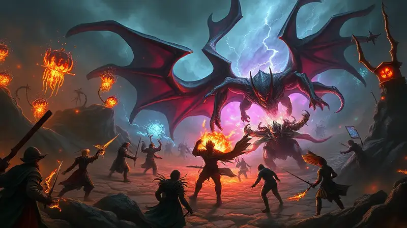 Batalla épica con magia y paisajes cambiantes