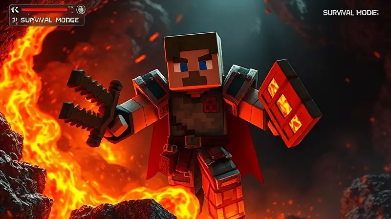 Personaje de Minecraft con armadura encantada