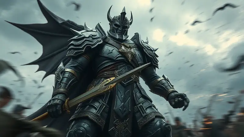 Gigante noble enfrenta batalla épica tormentosa