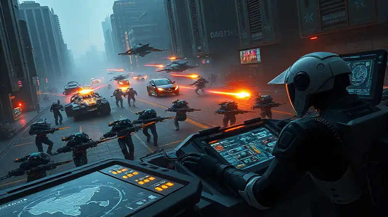 Batalla futurista con soldados cibernéticos estratégicos