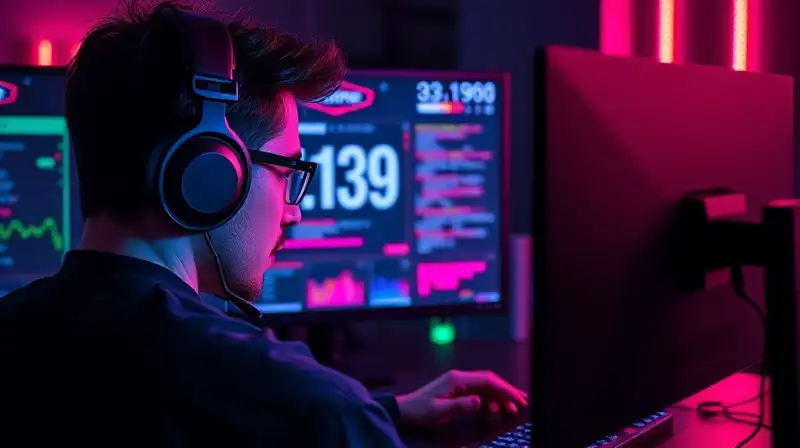 Gamer concentrado juega Valorant en ambiente cyberpunk