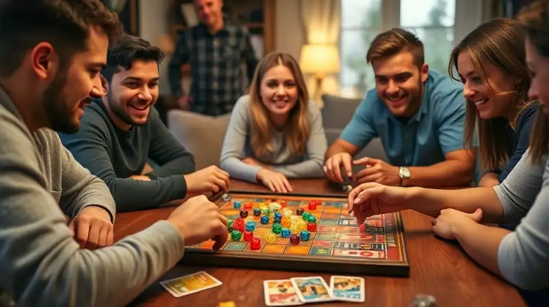 Amigos juegan juegos de mesa animados