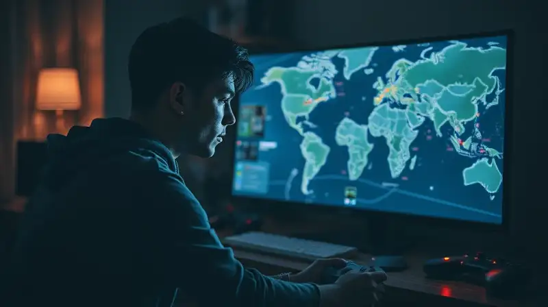 Gamer solitario inmerso en juego estratégico