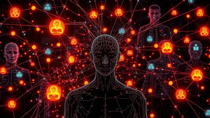 Figuras fragmentadas conectadas en red digital