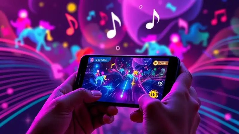 Persona juega ritmo en smartphone con animación