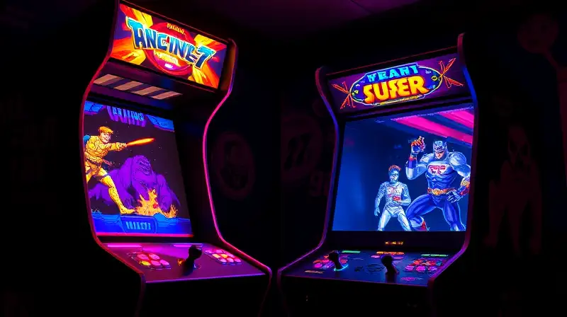 Máquina arcade retro con acción pixelada intensa