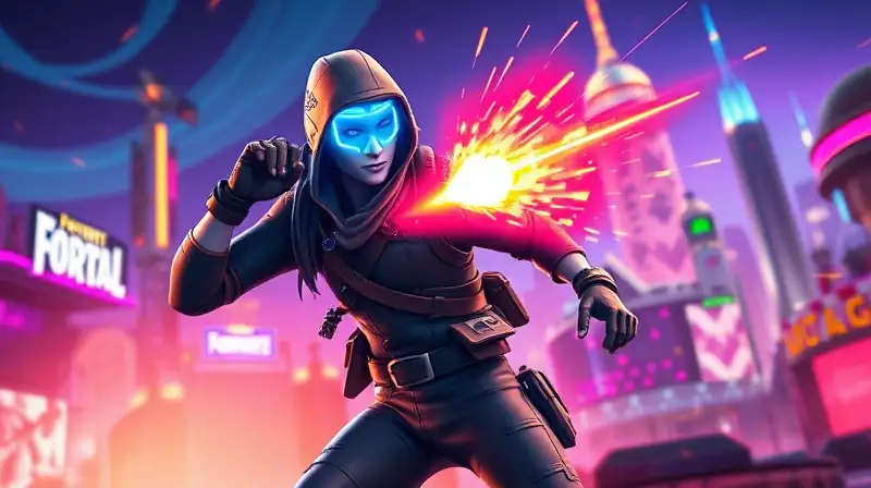 Personaje de Fortnite en batalla futurista brillante